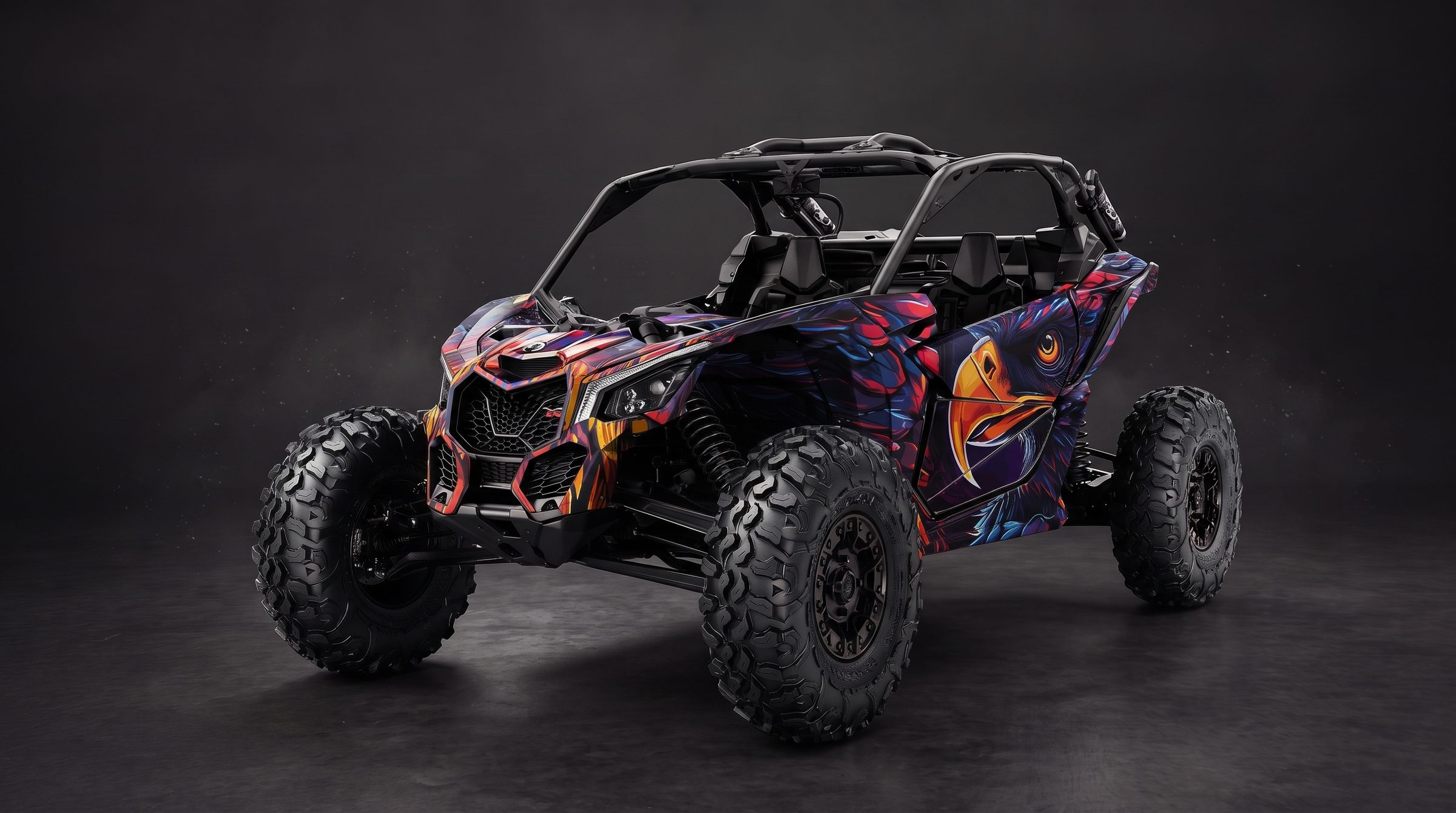 A Wraplook wrap on a powersports machine - full body graphic ready for print.